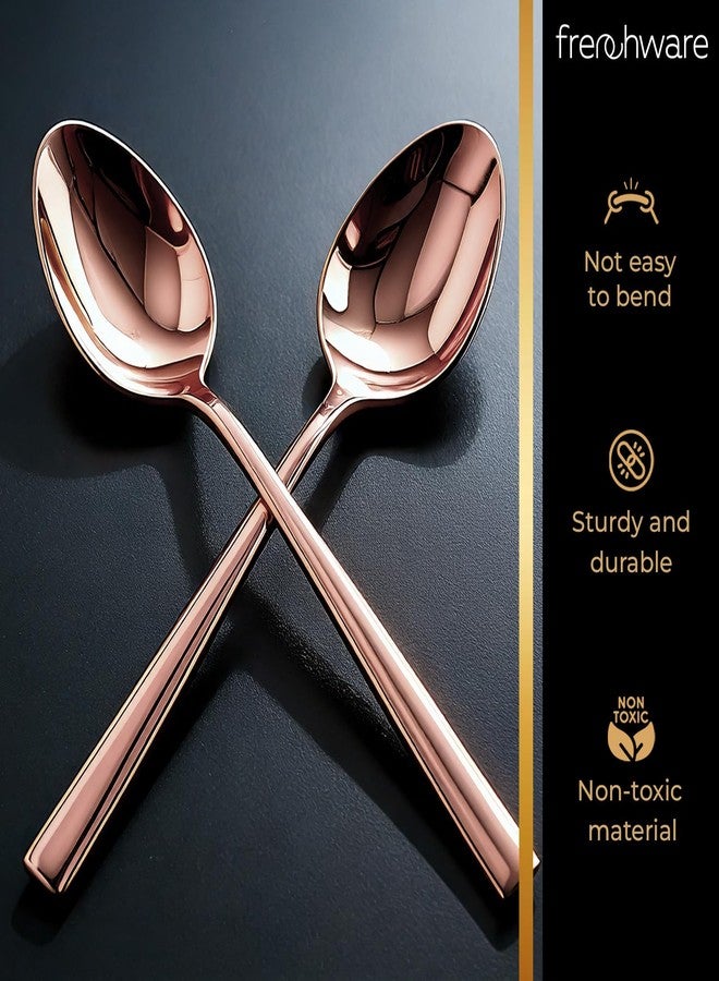 أدوات فرنسية طقم ملاعق فرنسية (12 ملعقة، مصنوعة من الفولاذ المقاوم للصدأ ومطلية بالذهب الوردي بتقنية PVD)، آمنة للاستخدام مع الطعام بنسبة 100%، غير سامة، مقاومة للصدأ، قابلة للغسل في غسالة الأطباق، طقم هدايا مثالي لجميع المناسبات - Image 5